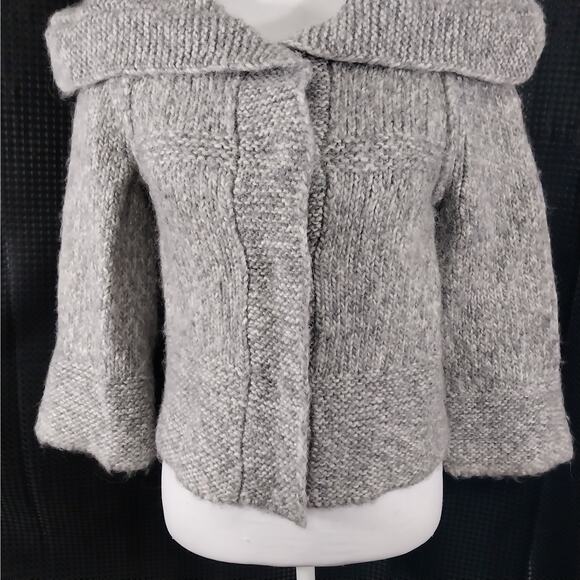 ANN TAYLOR LOFT! ALPACA & WOOL BLEND BULKY, WIDE COLLAR CARDI SWEATER! SZ XS - Picture 6 of 10